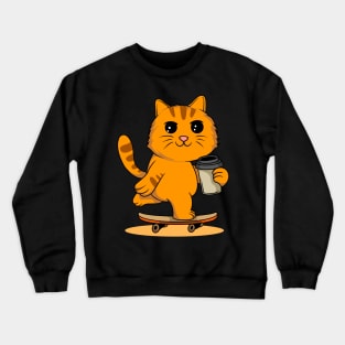 Cat on Wheels: Skating and Sipping Coffee - Energetic Tee for Cat Lovers Crewneck Sweatshirt